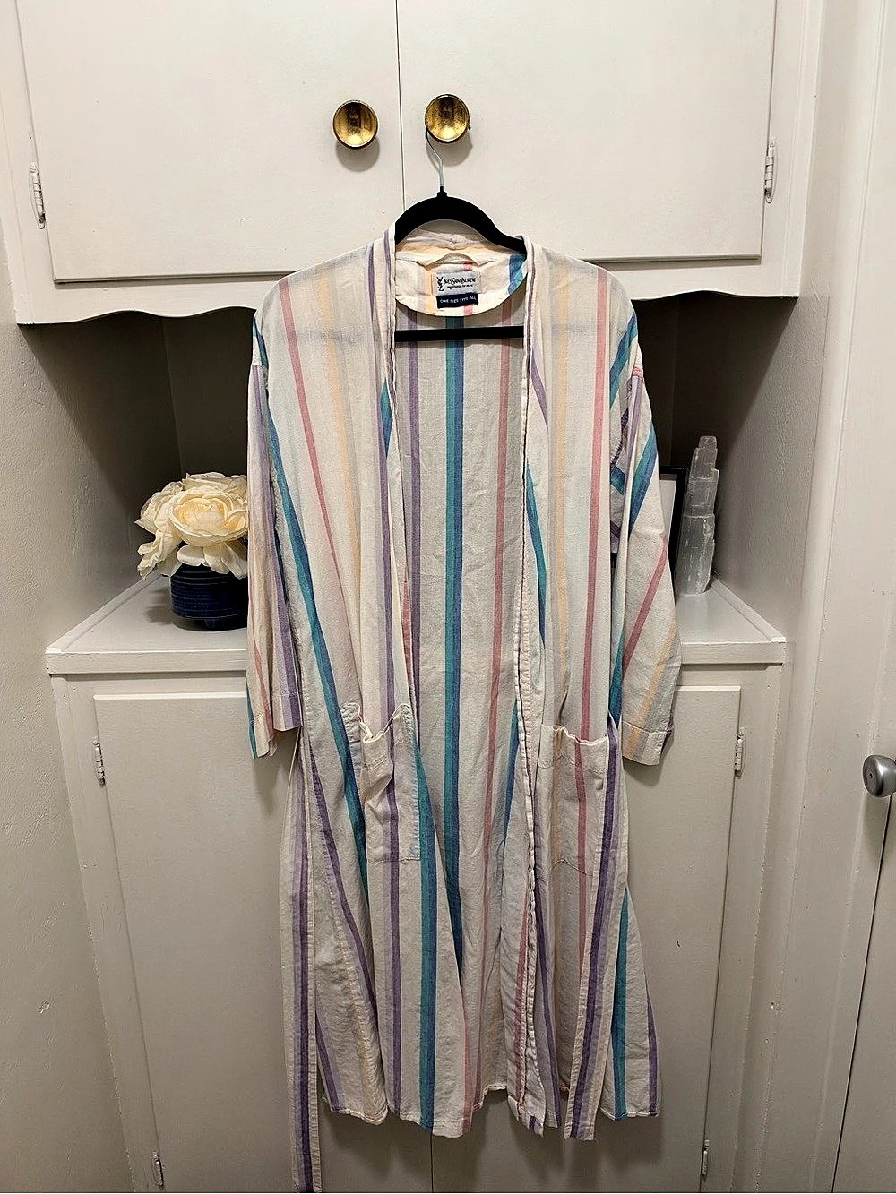 Vintage Yves Saint Laurent Nightwear Robe Pastel Striped Unisex OS